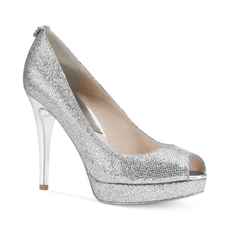 michael kors silver heels macy& 39|Michael Kors block heel pumps.